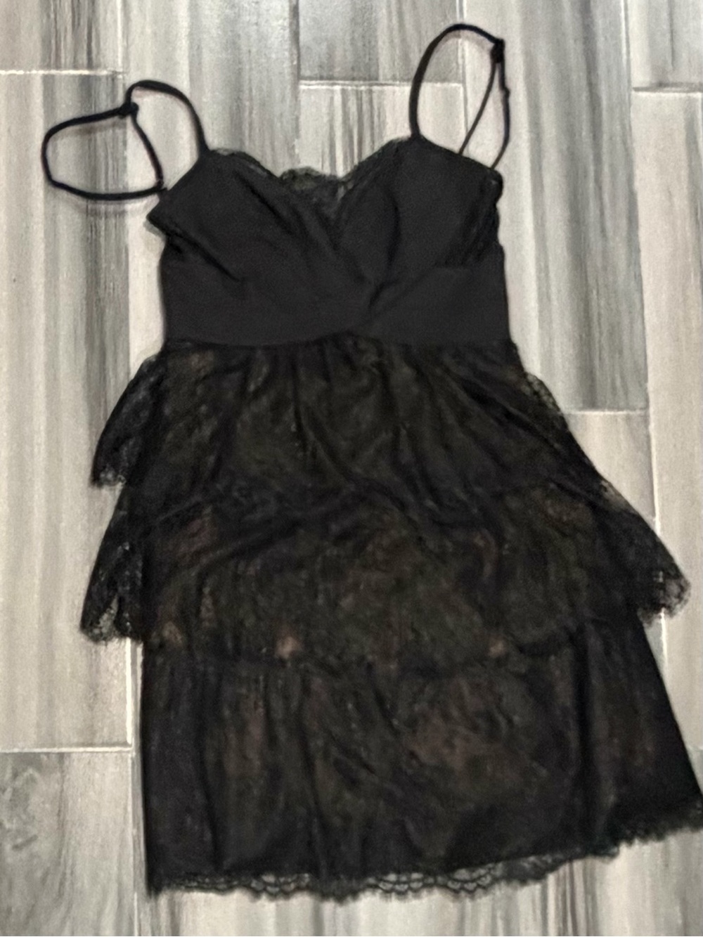 BCBGMaxAzria Black Lace Tiered Mini Dress